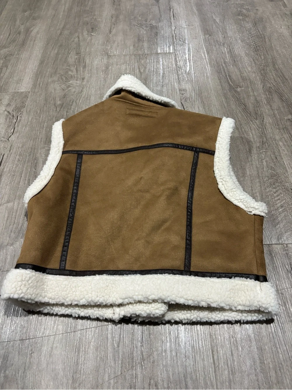 ZARA Combination Fleece Vest Taupe Size Small - Picture 5 of 6